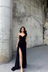 Fulya Straplez Yırtmaçlı Abiye 582467 B2x Siyah