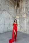 Fulya Straplez Yırtmaçlı Abiye 582467 B2x Kırmızı