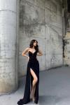 Fulya Straplez Yırtmaçlı Abiye 582467 B2x Siyah