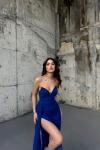 Fulya Straplez Yırtmaçlı Abiye 582467 B2x Saks Mavisi
