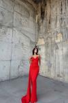 Fulya Straplez Yırtmaçlı Abiye 582467 B2x Kırmızı