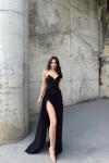 Fulya Straplez Yırtmaçlı Abiye 582467 B2x Siyah