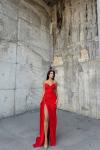 Fulya Straplez Yırtmaçlı Abiye 582467 B2x Kırmızı
