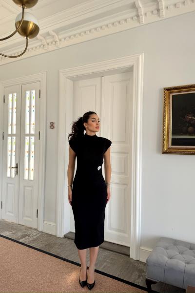 Garcia Yarım Boğazlı Drape Detaylı Kolsuz Elbise 45782 Siyah