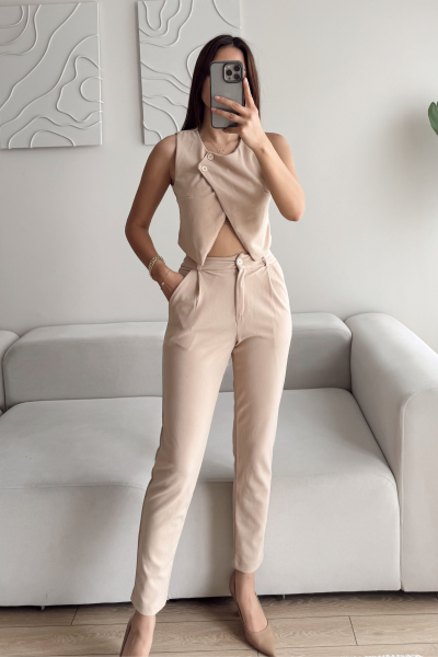 Glaryo Üst Düğme Detay İkili Takım 12266 Taş Rengi