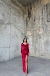 Hanny Yırtmaç Detay Kadife Abiye 582294 A1x Bordo