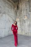 Hanny Yırtmaç Detay Kadife Abiye 582294 A1x Bordo