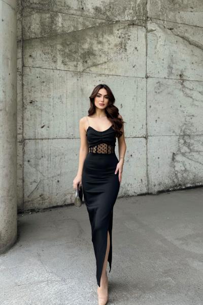 Harriet Taş Askı Bel Transparan Elbise 2485 Siyah