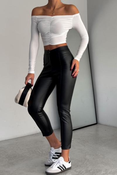 Henna Deri Görünümlü Pantolon 100012 Siyah