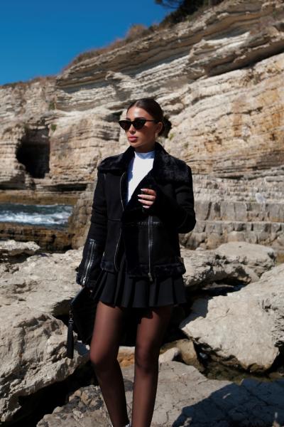 Hunter içi Komple Tavşan Tüyü Nubuk Crop Kaban 4144 Siyah