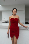India Straplez Yaka Mini Elbise 9337 Kırmızı