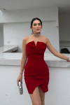 India Straplez Yaka Mini Elbise 9337 Kırmızı