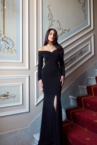 Jade Kayık Yaka Simli Balık Abiye 583032 Siyah