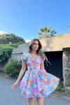 Jewell Çiçek Desen Mini Elbise 20048 C6x Pembe