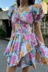Jewell Çiçek Desen Mini Elbise 20048 C6x Pembe