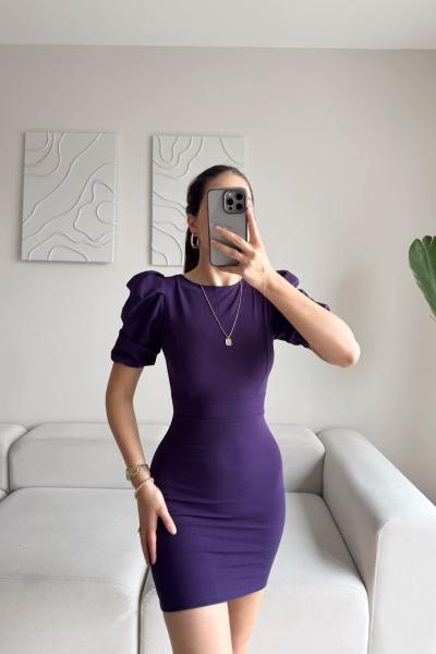 Joanne Karpuz Kol Mini Elbise 582540 Mürdüm