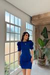 Joanne Karpuz Kol Mini Elbise 582540 Saks Mavisi