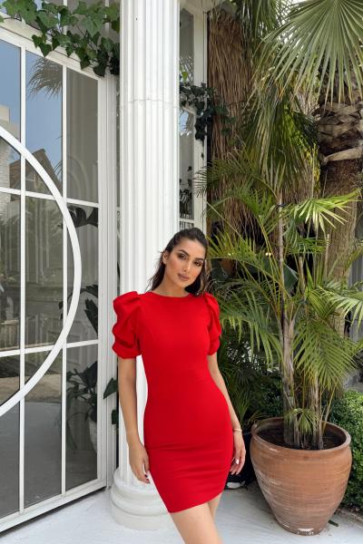 Joanne Karpuz Kol Mini Elbise 582540 Kırmızı