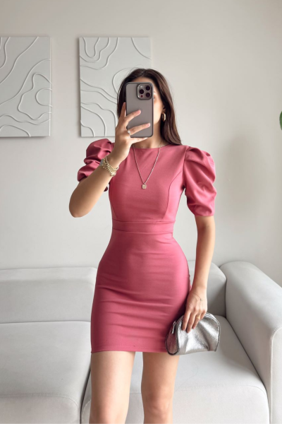 Joanne Karpuz Kol Mini Elbise 582540 Gül