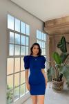Joanne Karpuz Kol Mini Elbise 582540 Saks Mavisi
