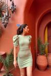 Joanne Karpuz Kol Mini Elbise 582540 Mint Yeşili