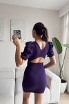 Joanne Karpuz Kol Mini Elbise 582540 Mürdüm