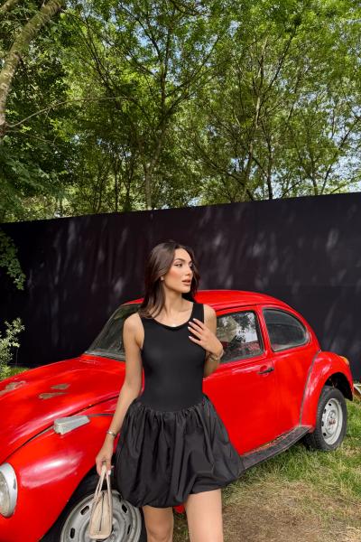 Jolie Paraşüt Balon Etek Elbise 12435 Siyah