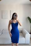 Kalın Askılı Kalem Elbise 581812 C22 Saks Mavisi