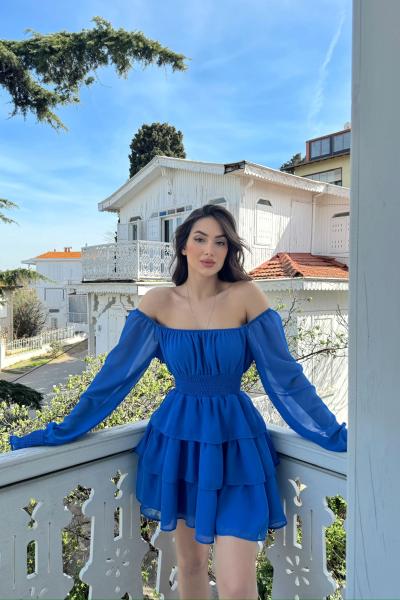 Kat Kat Şifon Elbise 2831 D1-x R Saks Mavisi