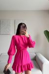 Kavya Bel Lastik Detay Elbise 20015 Pembe