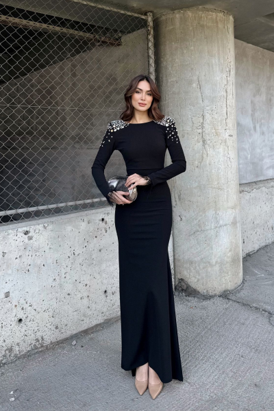 Kayla Omuz Vatkalı Tasarım Abiye 583073 Siyah