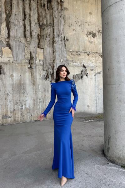 Kayla Omuz Vatkalı Tasarım Abiye 583073 Saks Mavisi