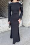 Kayla Omuz Vatkalı Tasarım Abiye 583073 Siyah