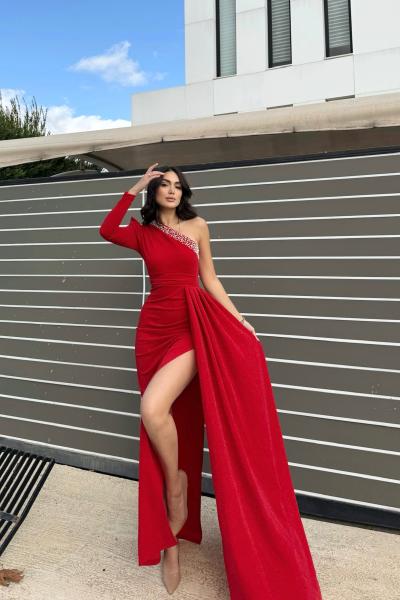 Keith Tek Kol Simli Abiye 583038 Kırmızı