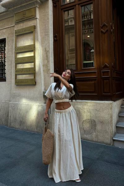 Keten Crop Gömlek 1030 Taş Rengi