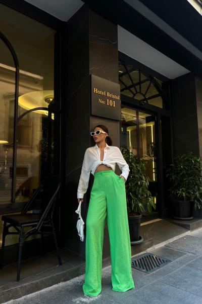 Keten İspanyol Pantolon 3013 Yeşil