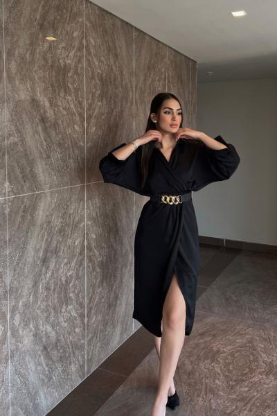 Kruvaze Anvelop Saten Elbise 2938 K1X Siyah