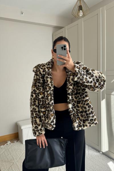 Lena Leopar Desenli Kürk Kaban 3458 Leopar