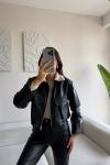 Leona Yaka Peluş Detay Ceket 2596 Siyah