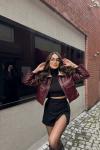 Leona Yaka Peluş Detay Ceket 2596 Bordo