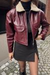 Leona Yaka Peluş Detay Ceket 2596 Bordo