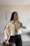 Leona Yaka Peluş Detay Ceket 2596 Taş Rengi
