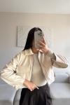 Leona Yaka Peluş Detay Ceket 2596 Taş Rengi