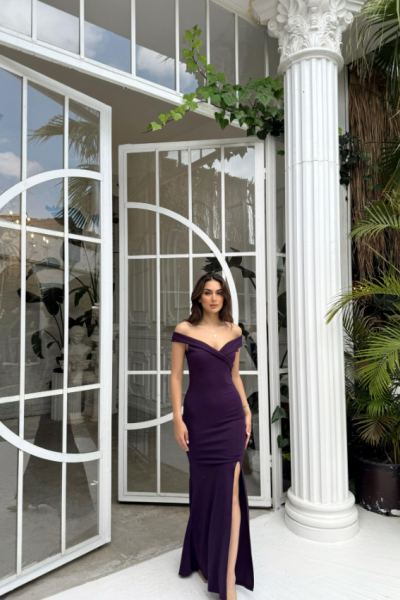 Leroy Düşük Omuz Abiye 582013 B2x Mürdüm