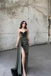 Leya Straplez Kadife Abiye 583115 Haki