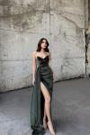 Leya Straplez Kadife Abiye 583115 Haki