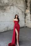Leya Straplez Simli Kadife Abiye 583115 Kırmızı