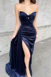 Leya Straplez Simli Kadife Abiye 583115 Lacivert