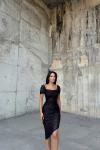 Lianna Degaje Yaka Midi Elbise 3896 Siyah