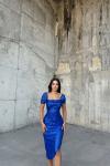 Lianna Degaje Yaka Midi Elbise 3896 Saks Mavisi